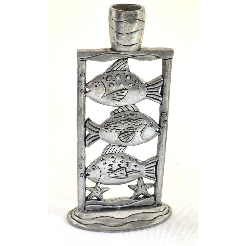 Candle Holder-Pewter-Fish-Taper Candle-7" Tall-One Candle Holder